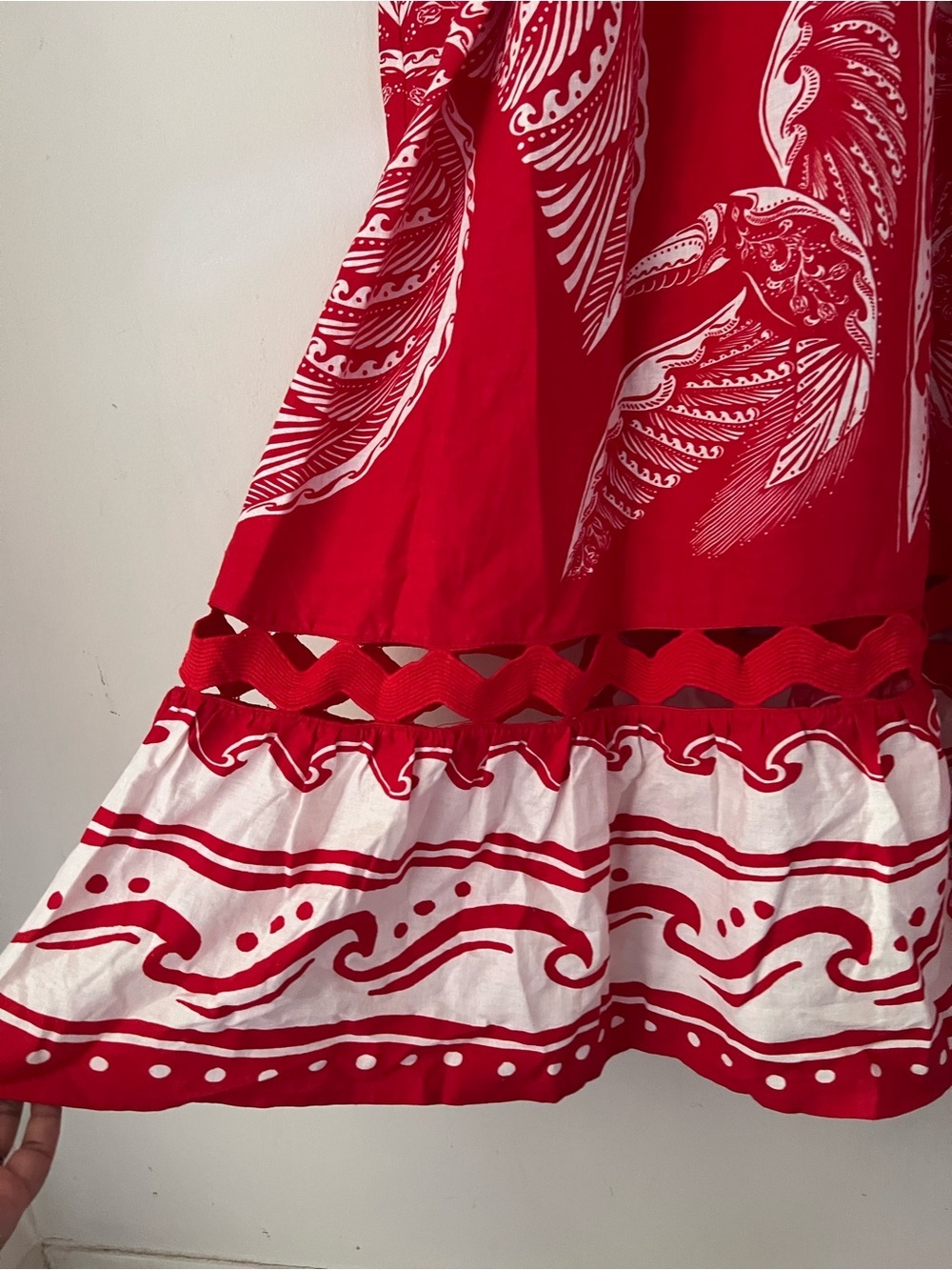 NWT Farm Rio Red Linen Blend Majestic Coconut Tree Maxi Dress Tropical Sz L - Picture 9 of 16